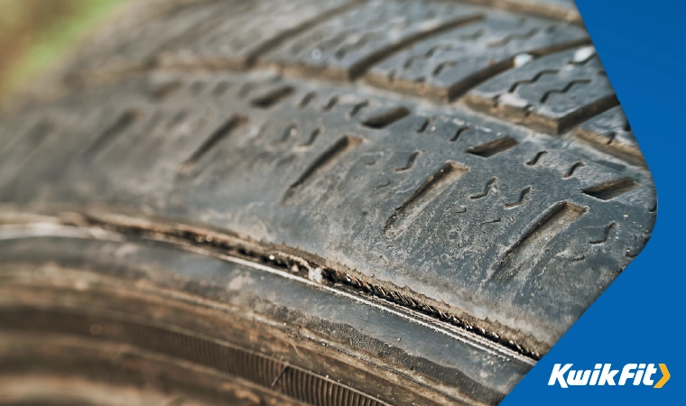tyre tread damage close up